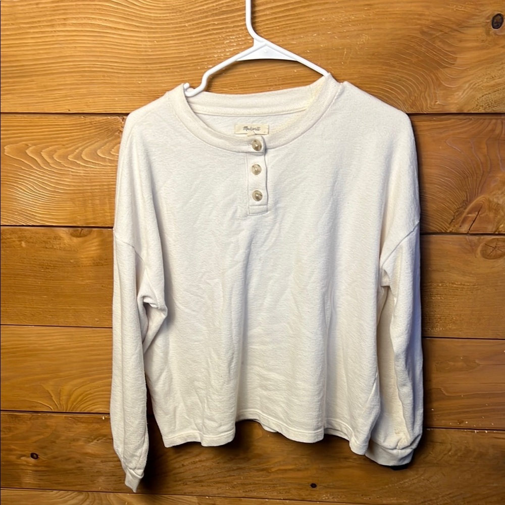 Madewell Cream 1/4 Button-Up Long Sleeve Top Md shirt lightweight‎ casual Event